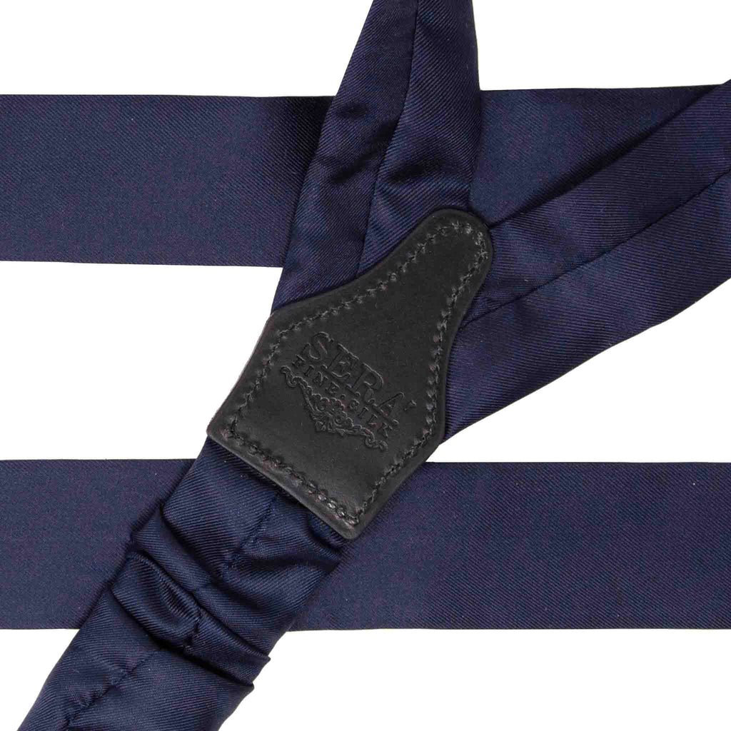Navy Blue with Black Leather Silk Suspenders