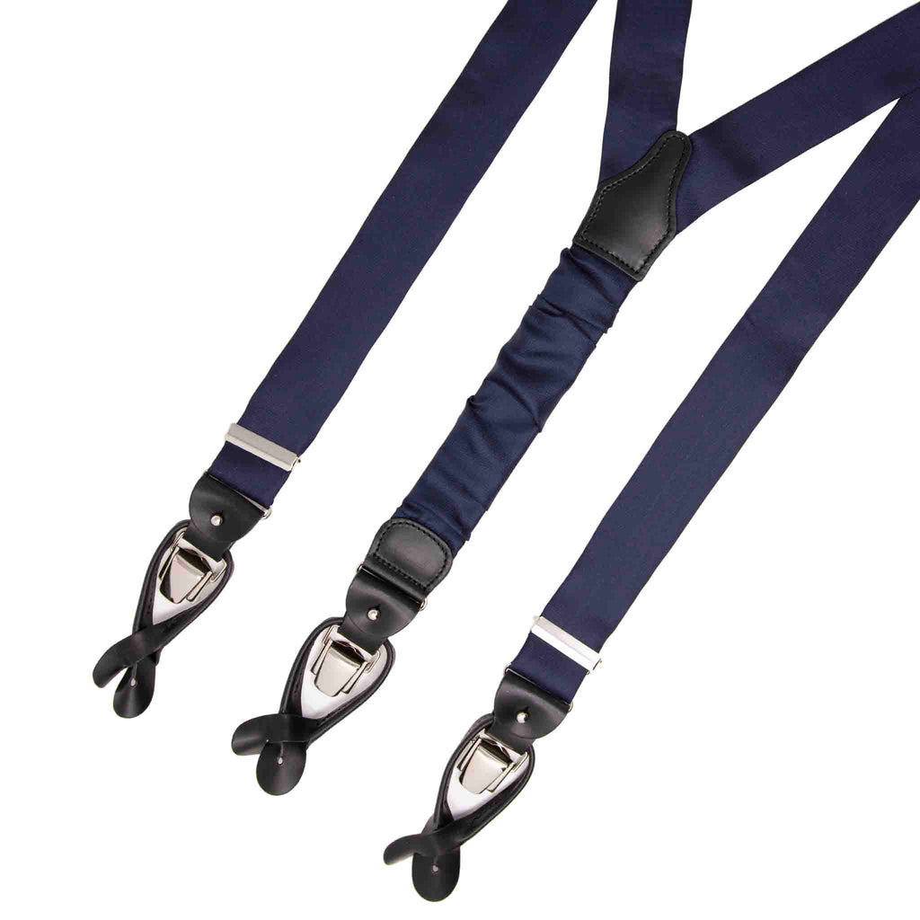 Burgundy Silk Tie & Navy Blue Suspenders Set Serà Fine Silk