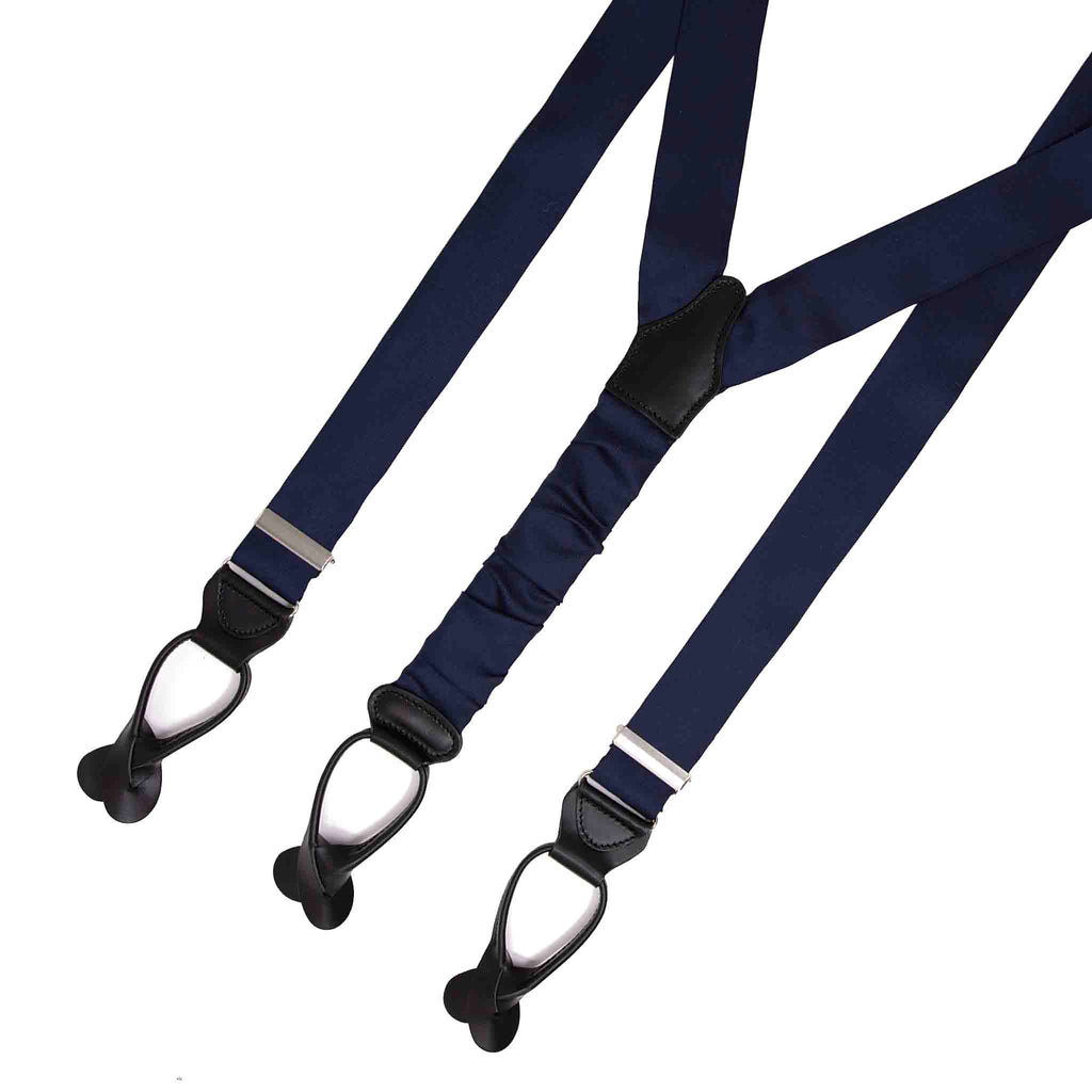 Navy Blue Silk Suspenders Button Only Serà Fine Silk