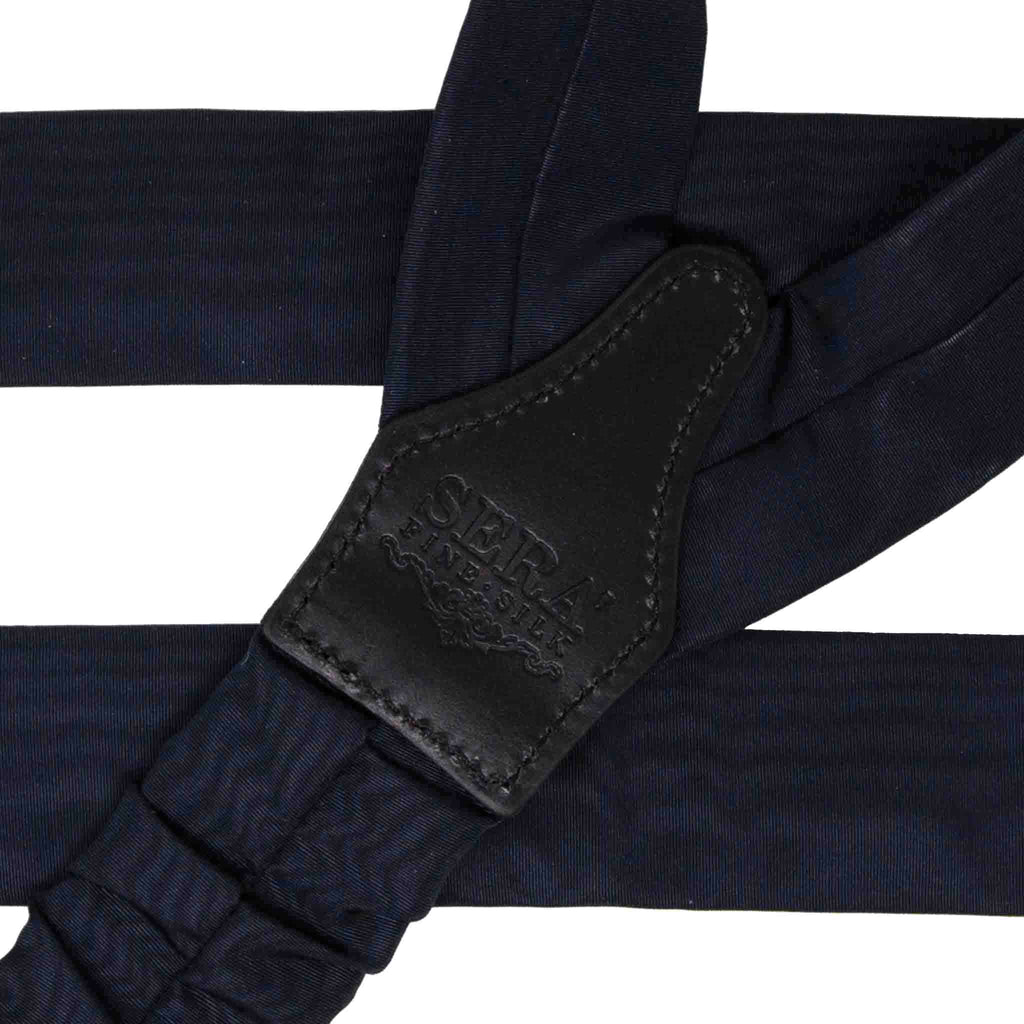 Navy Blue Moire Silk Suspenders Button Only Serà Fine Silk