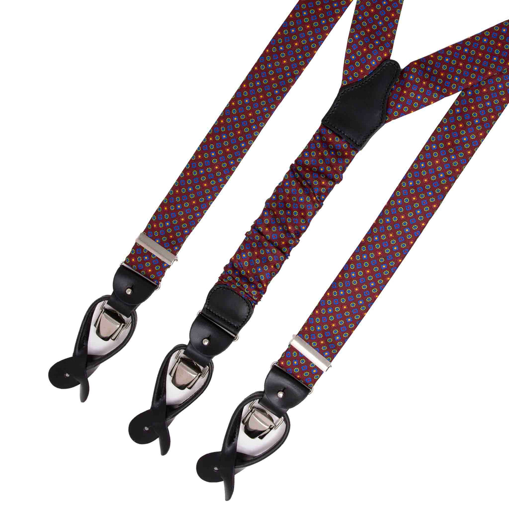 Burgundy with Small Round Pattern Silk Suspenders Serà Fine Silk