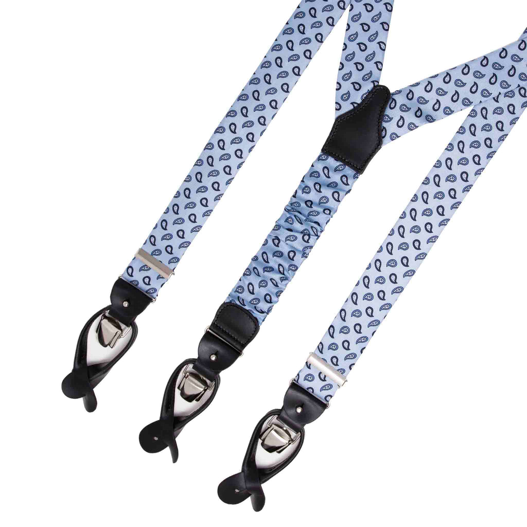 Light Blue Paisley Silk Suspenders Serà Fine Silk