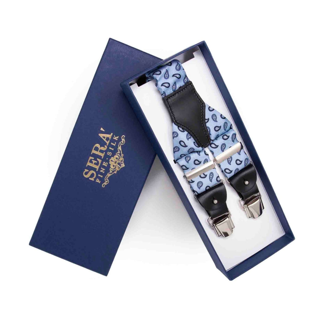 Light Blue Paisley Silk Suspenders Serà Fine Silk