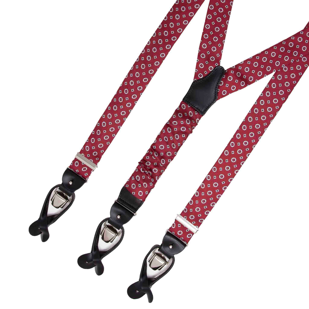 Red & Grey Pattern Silk Suspenders Serà Fine Silk