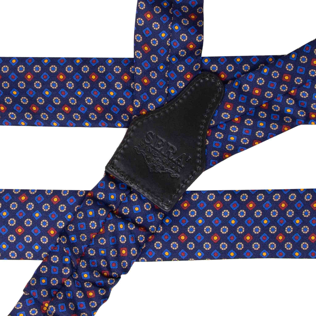Navy Blue with Small Round Pattern Silk Suspenders Serà Fine Silk