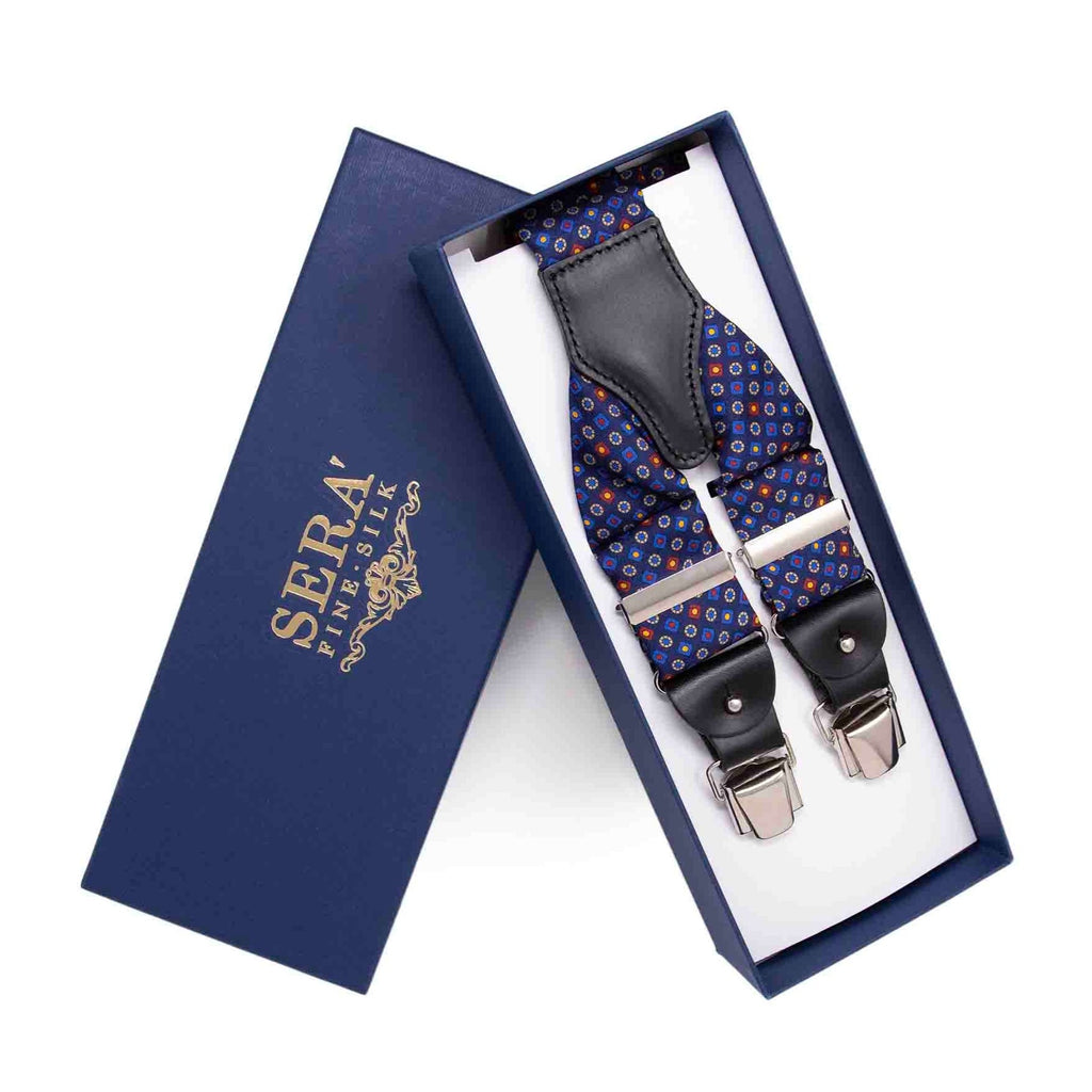 Navy Blue with Small Round Pattern Silk Suspenders Serà Fine Silk