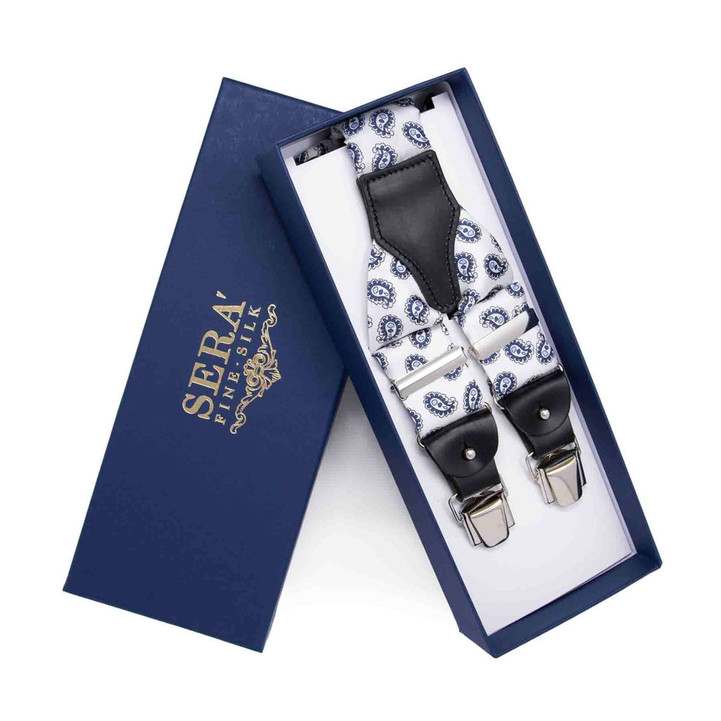 White Paisley Silk Suspenders Serà Fine Silk