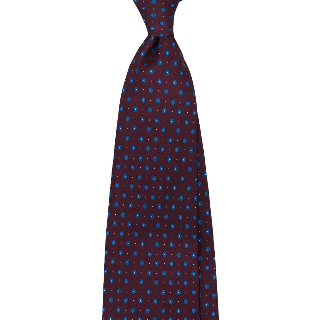 Mahogany Silk Tie with Small Blue Circles Serà Fine Silk