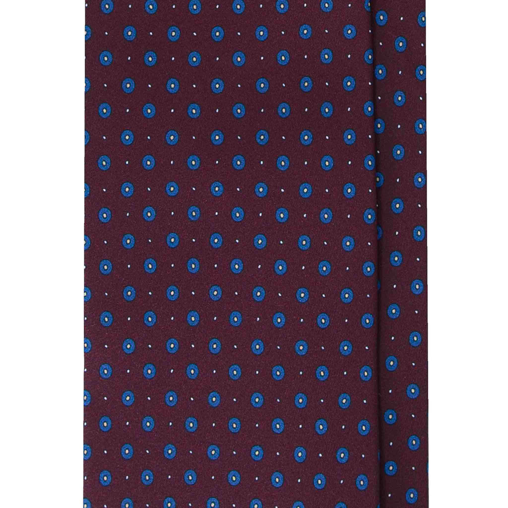 Mahogany Silk Tie with Small Blue Circles Serà Fine Silk