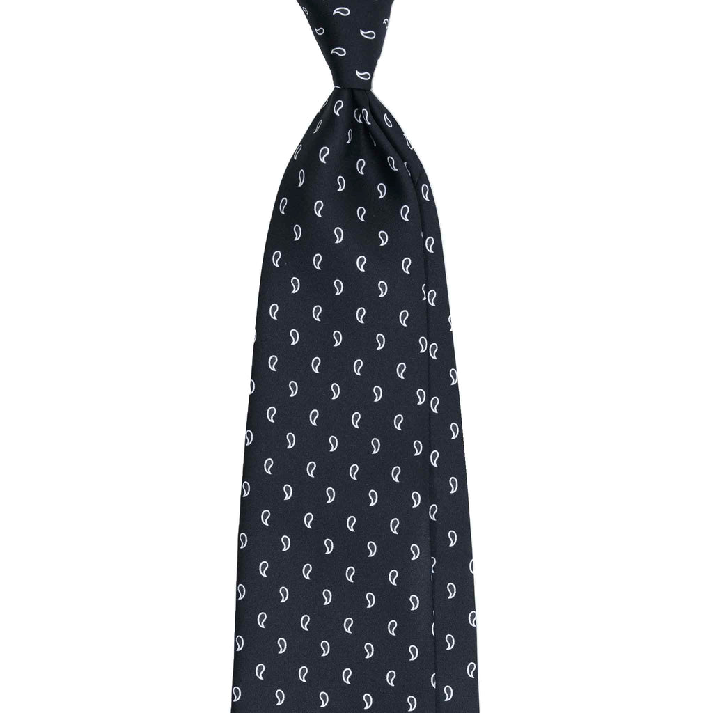 Black Silk Tie with White Paisley Serà Fine Silk
