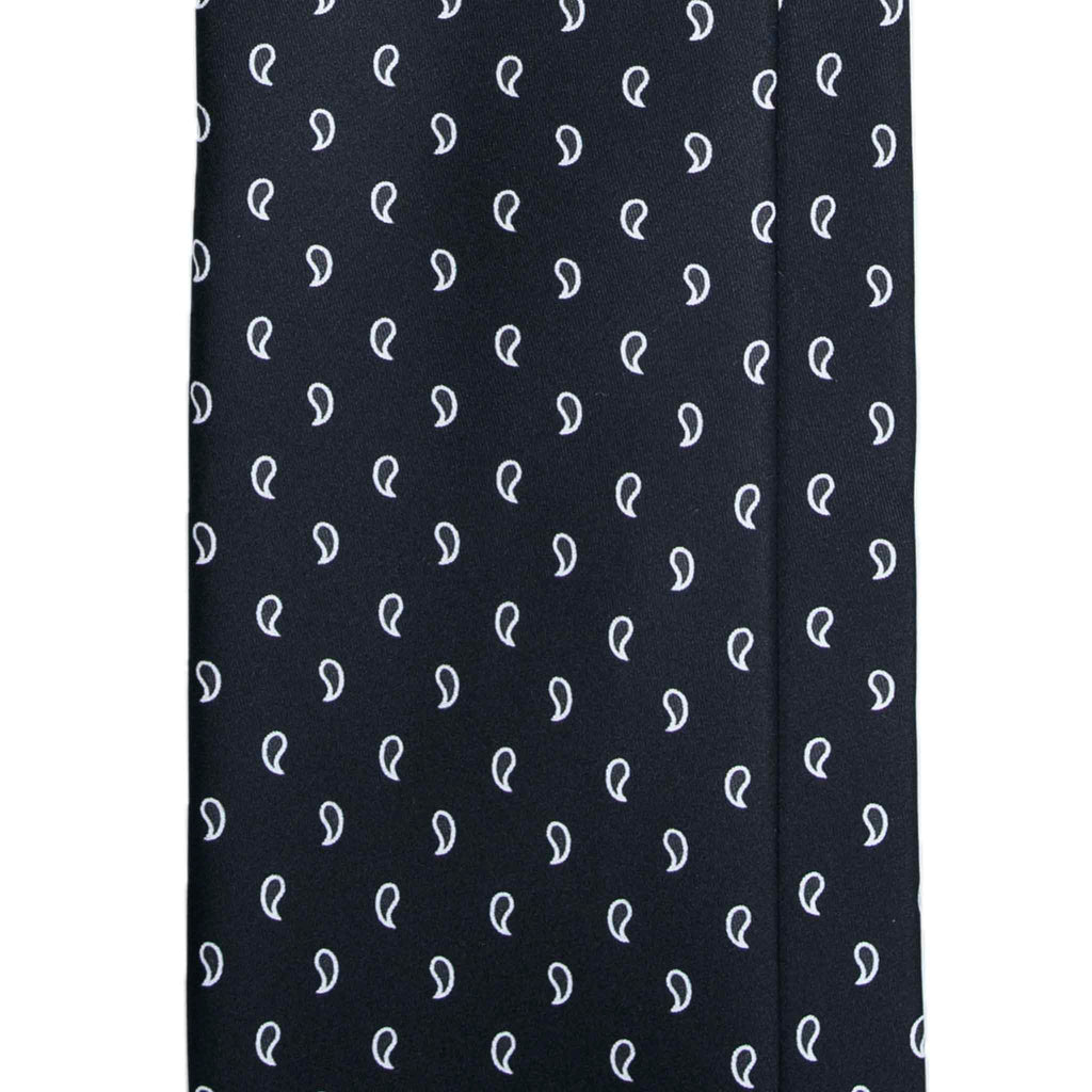 Black Silk Tie with White Paisley Serà Fine Silk