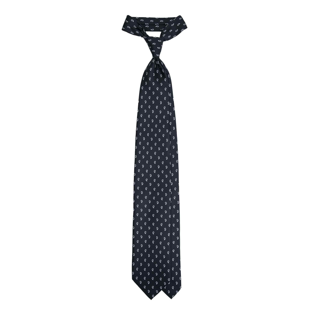 Black Silk Tie with White Paisley Serà Fine Silk
