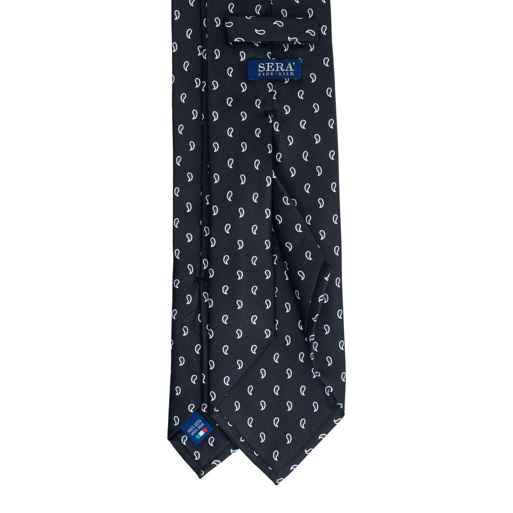 Black Silk Tie with White Paisley Serà Fine Silk