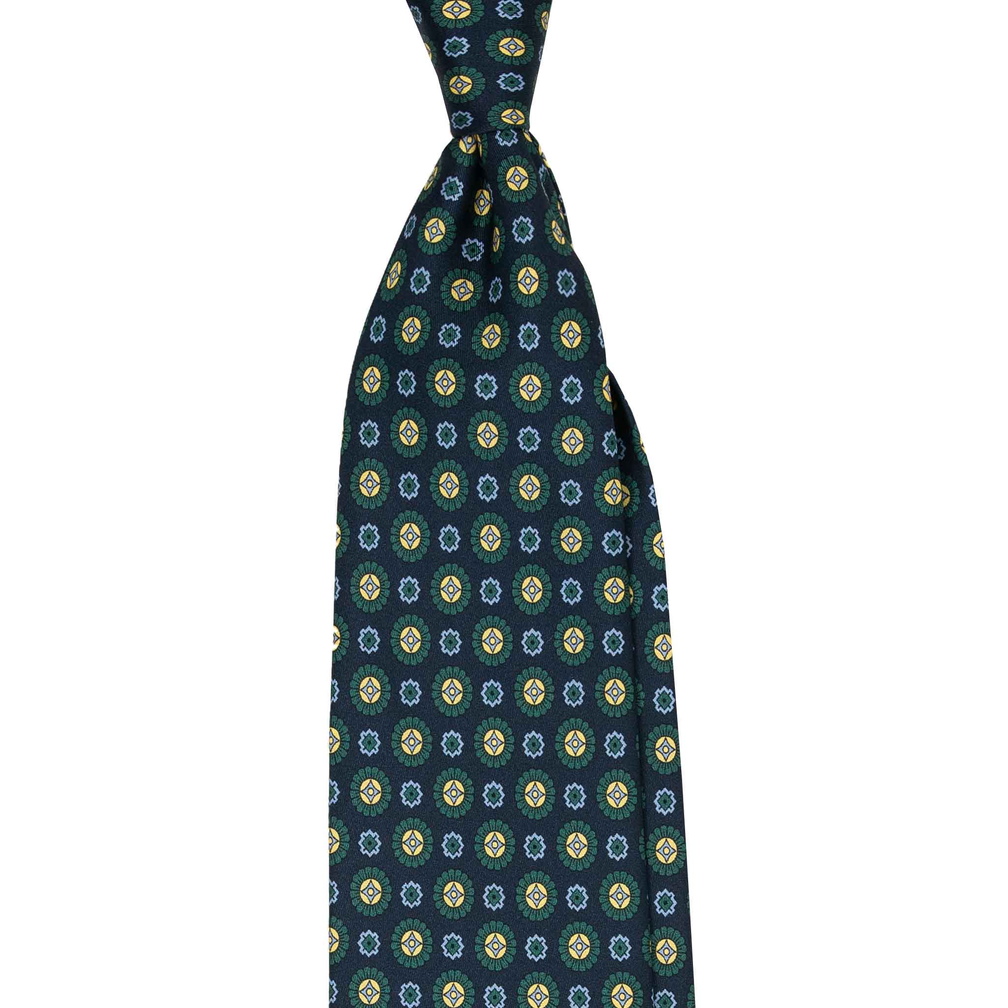Navy Blue Tie Green Medallions