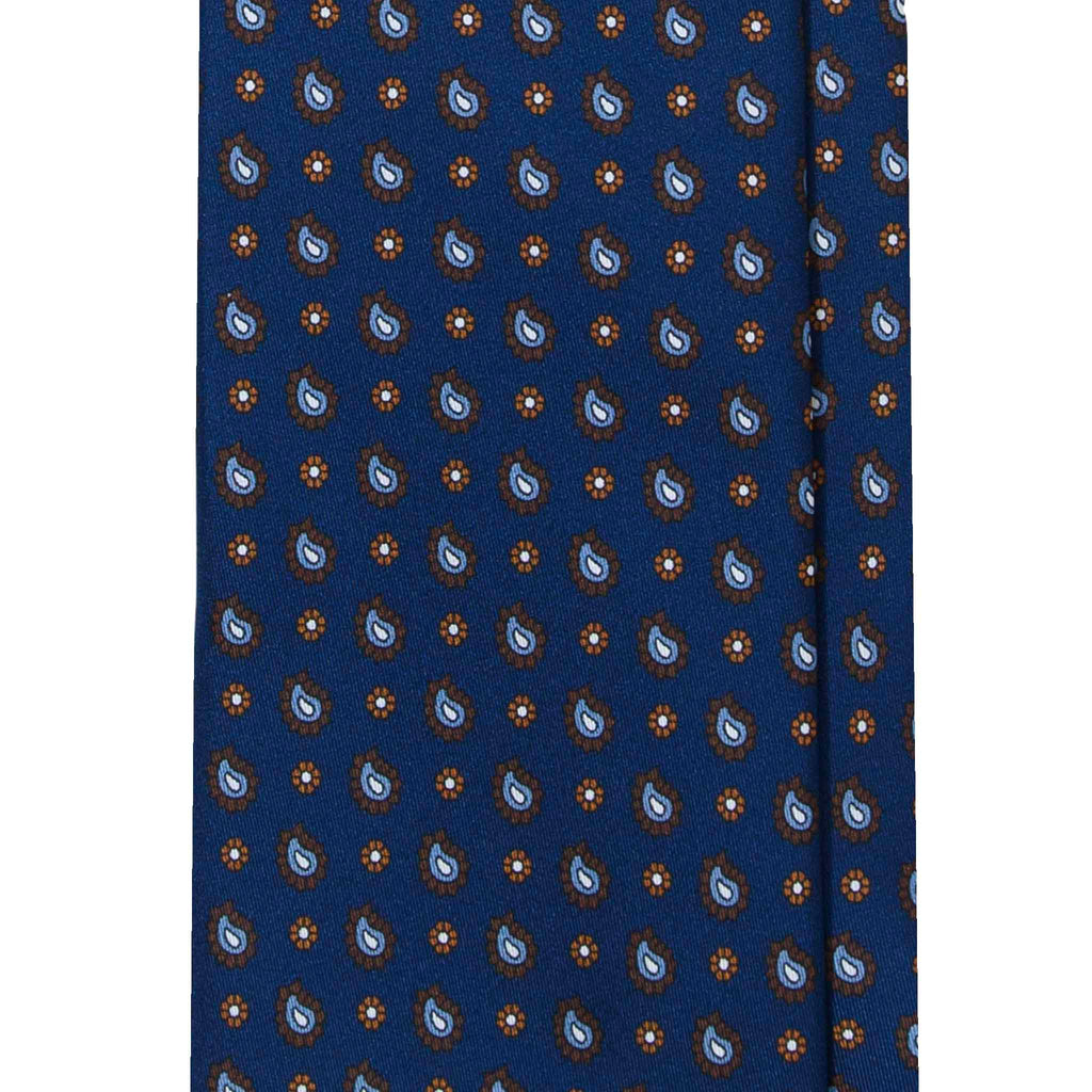 Blue Silk Tie with Paisley and Floral Pattern Serà Fine Silk
