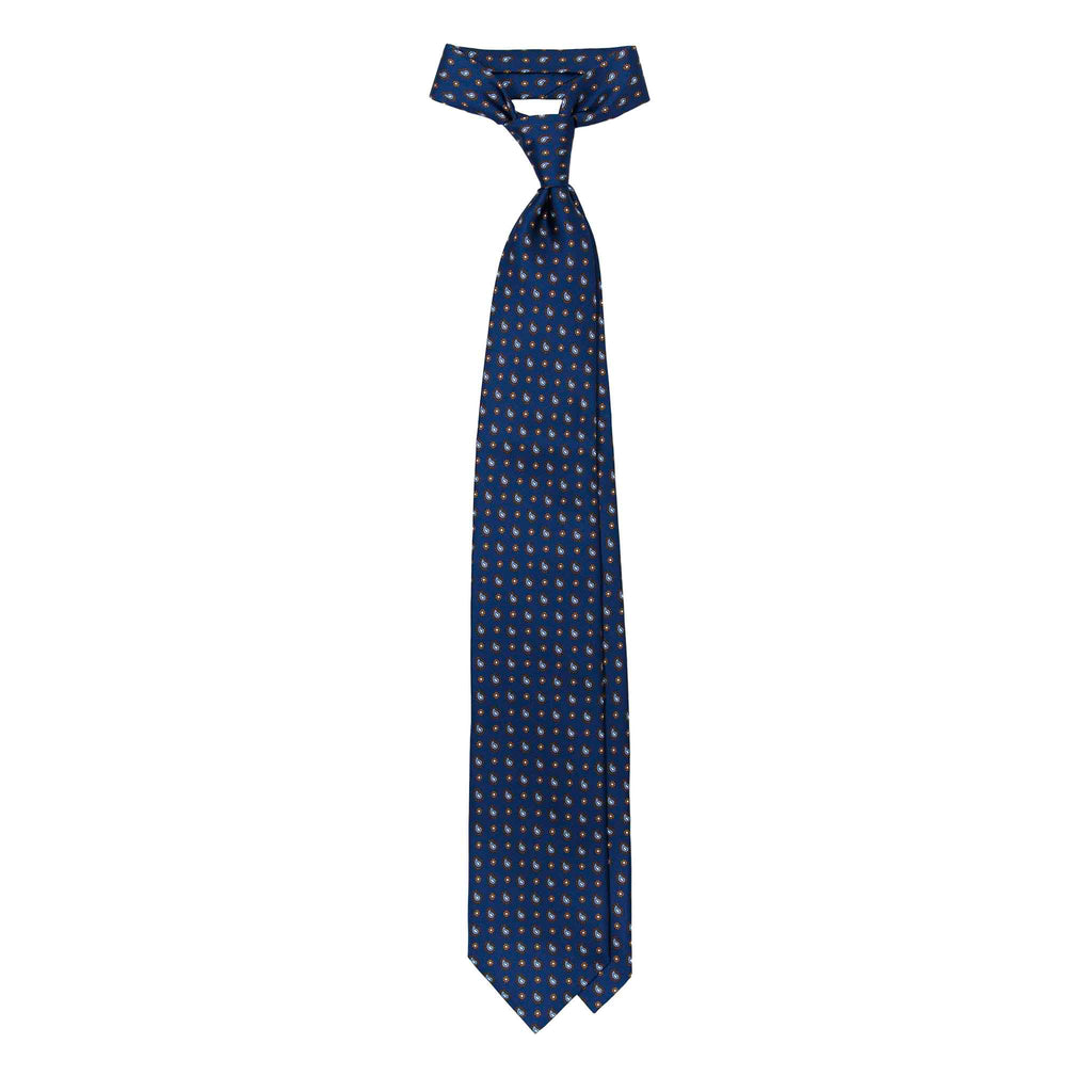 Blue Silk Tie with Paisley and Floral Pattern Serà Fine Silk