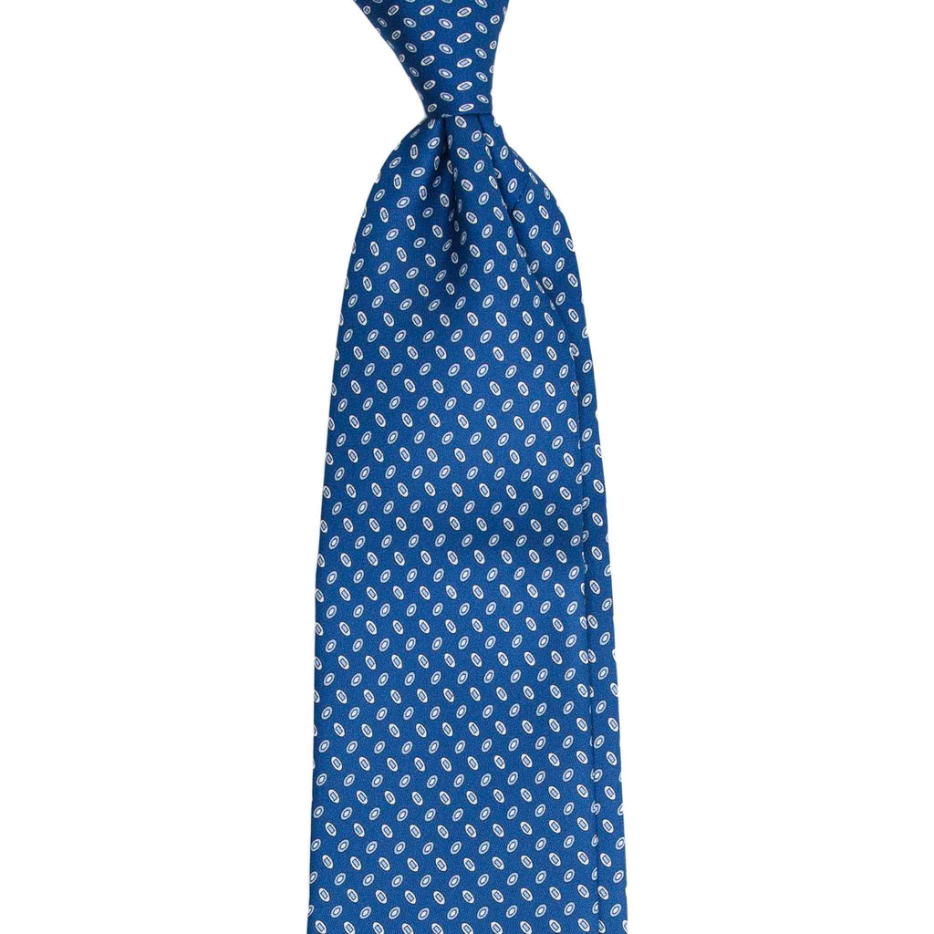 Blue Silk Tie with Small Grey Oval Pattern Serà Fine Silk