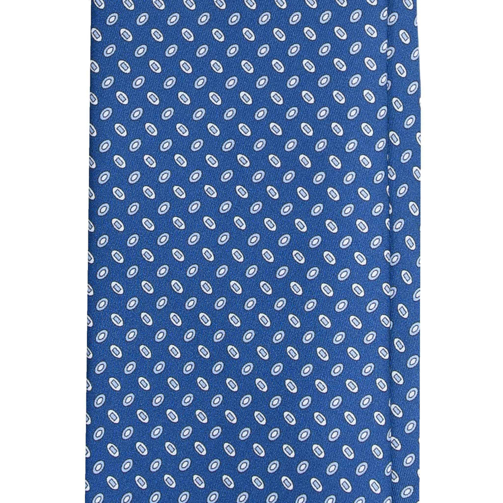 Blue Silk Tie with Small Grey Oval Pattern Serà Fine Silk