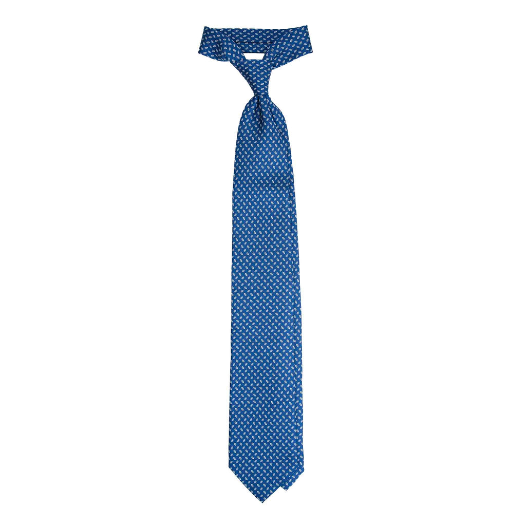 Blue Silk Tie with Small Grey Oval Pattern Serà Fine Silk