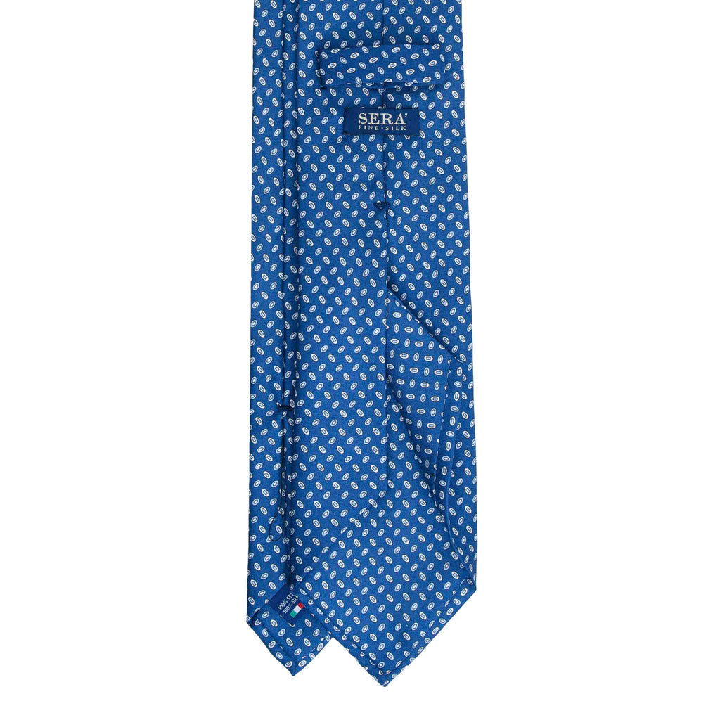 Blue Silk Tie with Small Grey Oval Pattern Serà Fine Silk