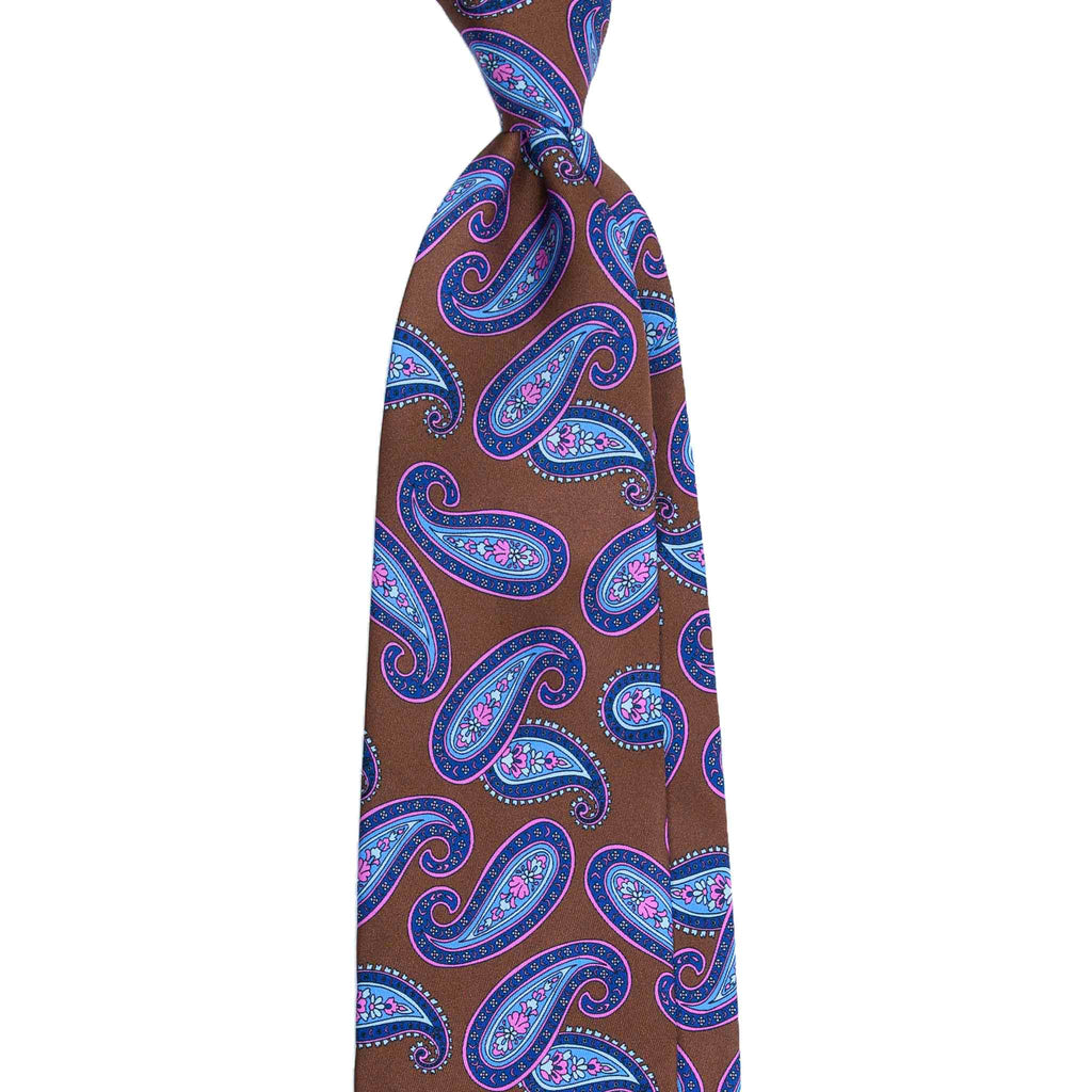 Brown Silk Tie with Blue and Pink Paisley Serà Fine Silk