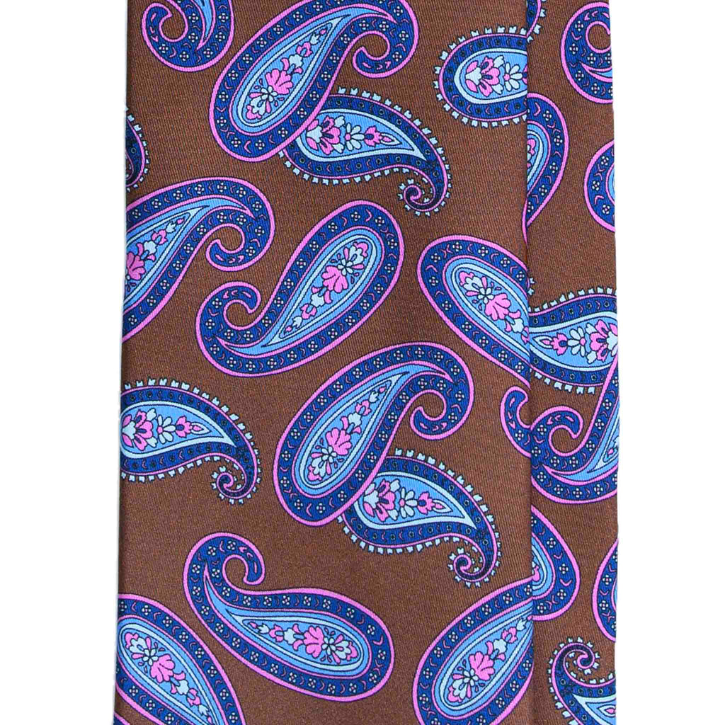 Brown Silk Tie with Blue and Pink Paisley Serà Fine Silk