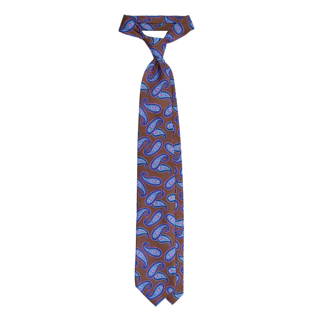 Brown Silk Tie with Blue and Pink Paisley Serà Fine Silk