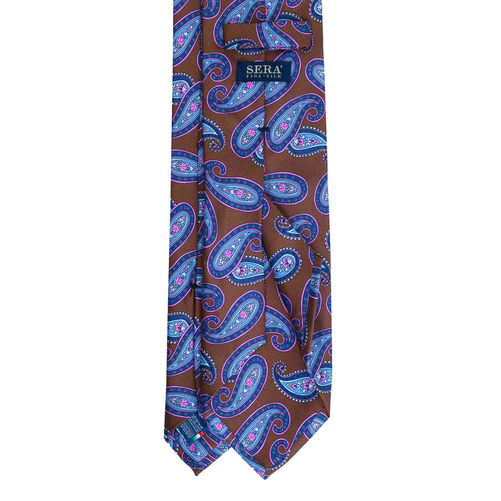Brown Silk Tie with Blue and Pink Paisley Serà Fine Silk
