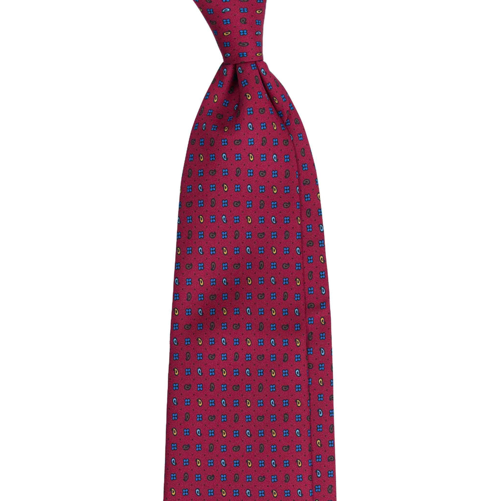 Burgundy Silk Tie with Blue and Green Paisley Serà Fine Silk