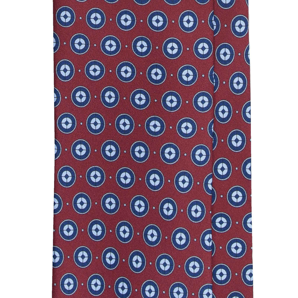Burgundy Silk Tie with Blue Pattern Serà Fine Silk
