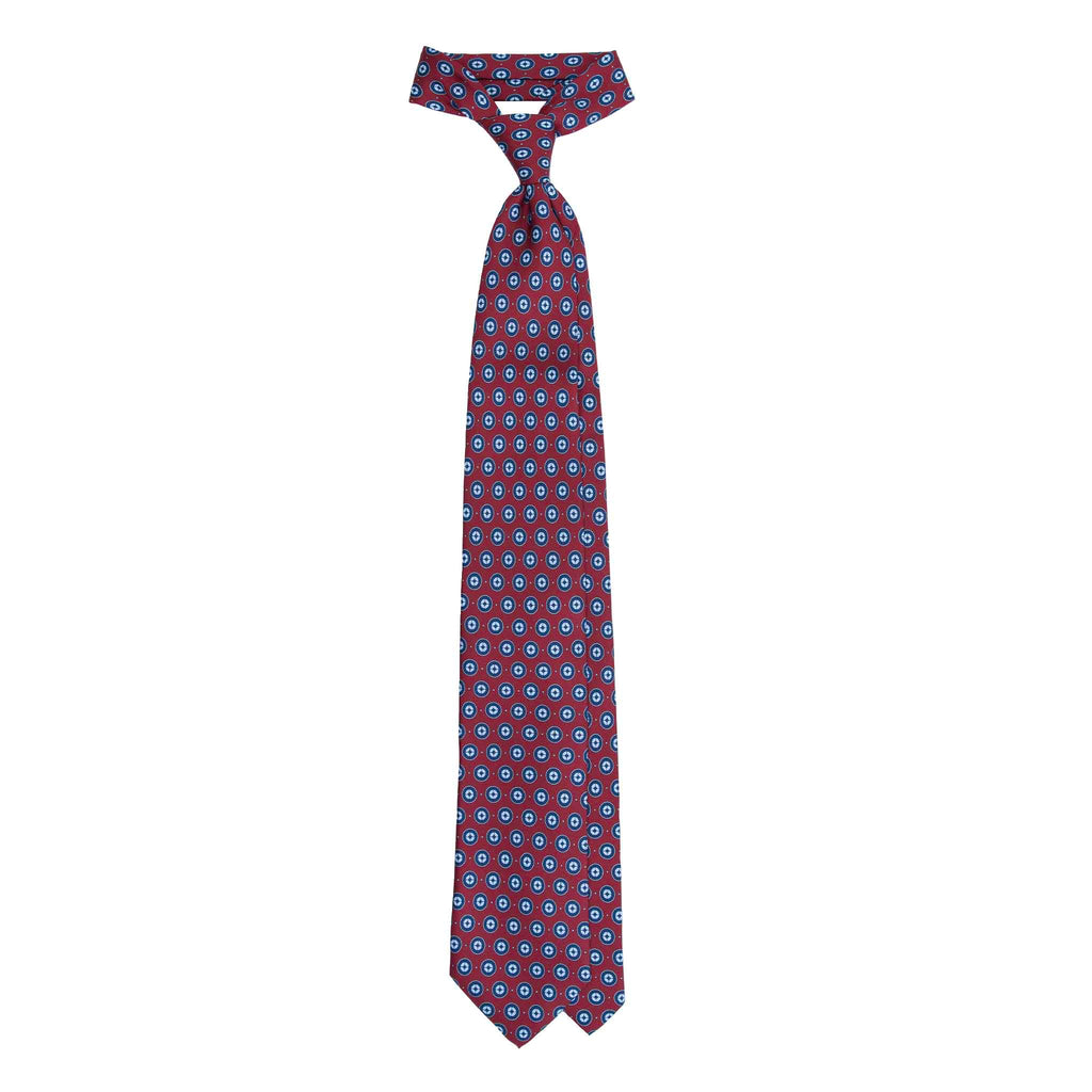 Burgundy Silk Tie with Blue Pattern Serà Fine Silk