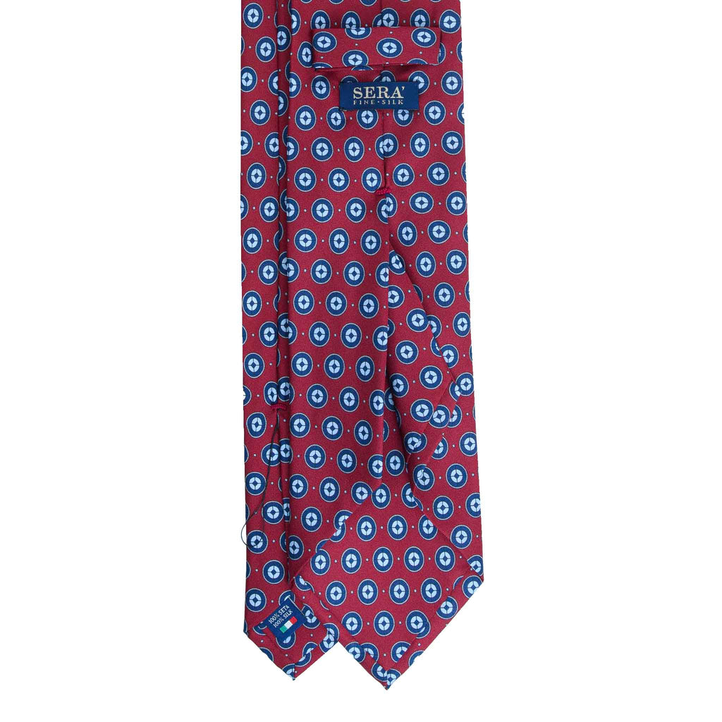 Burgundy Silk Tie with Blue Pattern Serà Fine Silk
