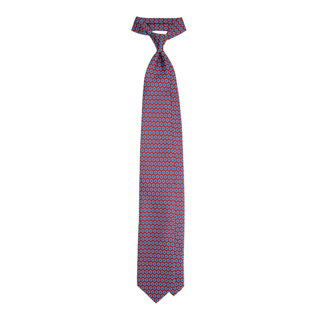 Burgundy Silk Tie with Small Blue Medallions Serà Fine Silk
