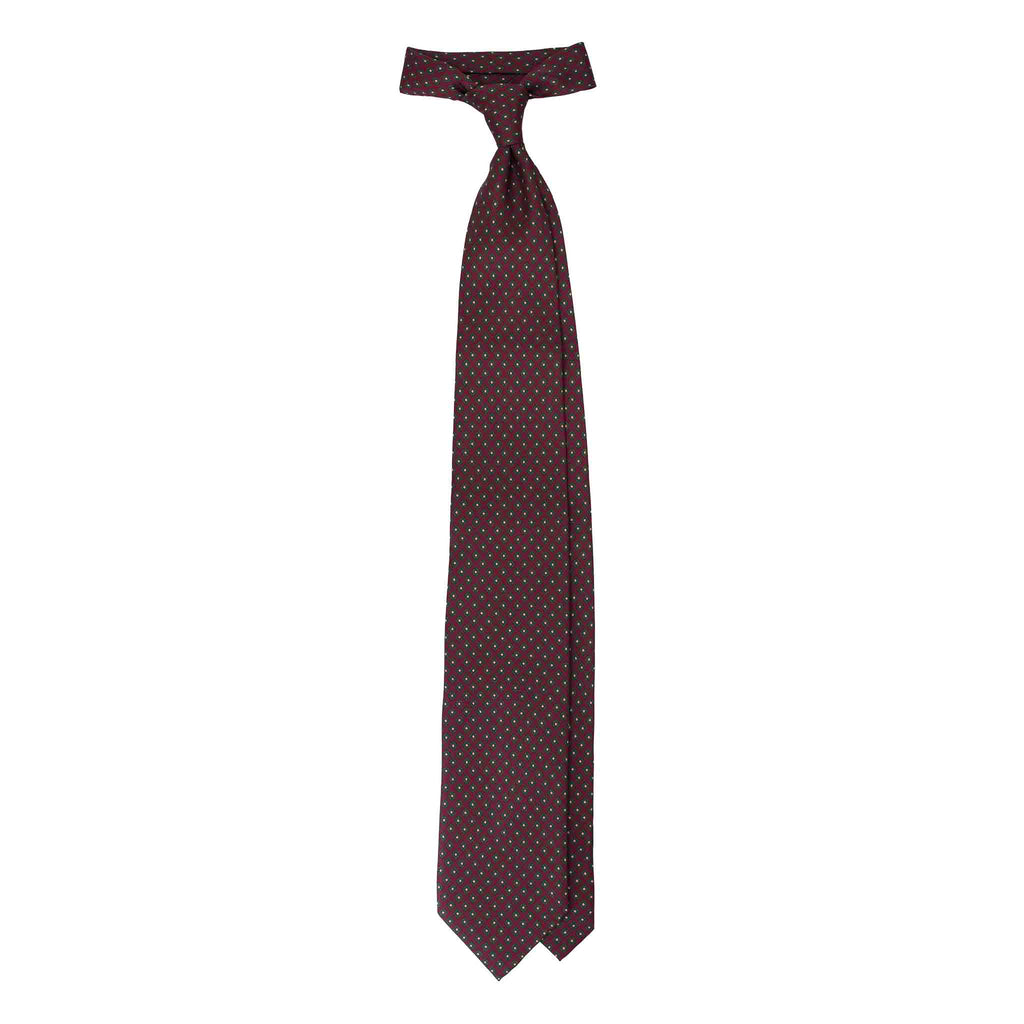 Burgundy Silk Tie with Green Square Pattern Serà Fine Silk