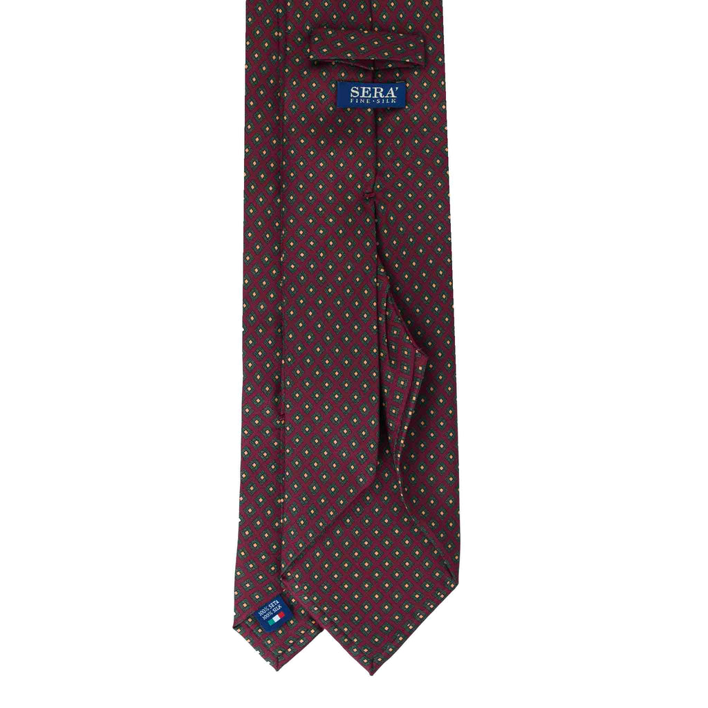 Burgundy Silk Tie with Green Square Pattern Serà Fine Silk