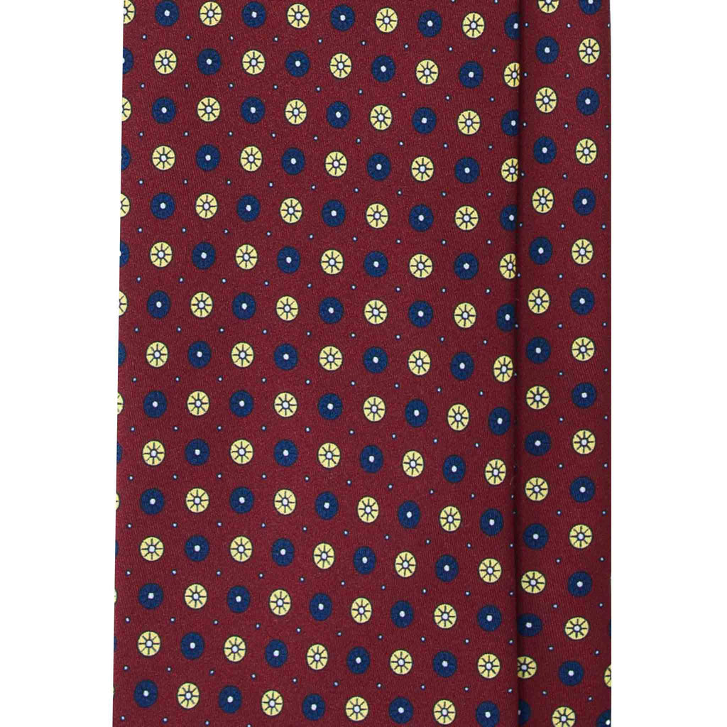 Burgundy Silk Tie with Yellow & Navy Small Circles Serà Fine Silk