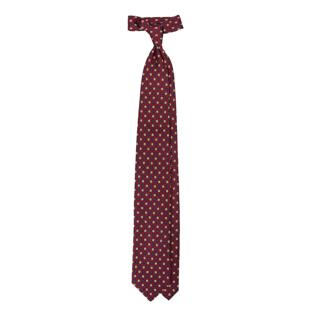 Burgundy Silk Tie with Yellow & Navy Small Circles Serà Fine Silk