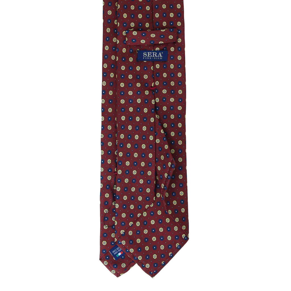 Burgundy Silk Tie with Yellow & Navy Small Circles Serà Fine Silk