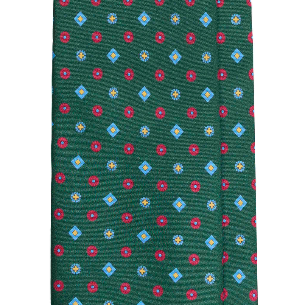 Green Silk Tie with Red Small Geometric Pattern Serà Fine Silk
