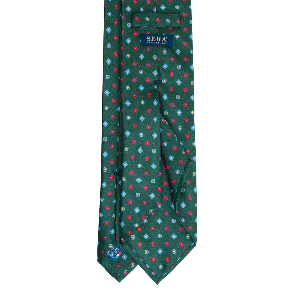 Green Silk Tie with Red Small Geometric Pattern Serà Fine Silk