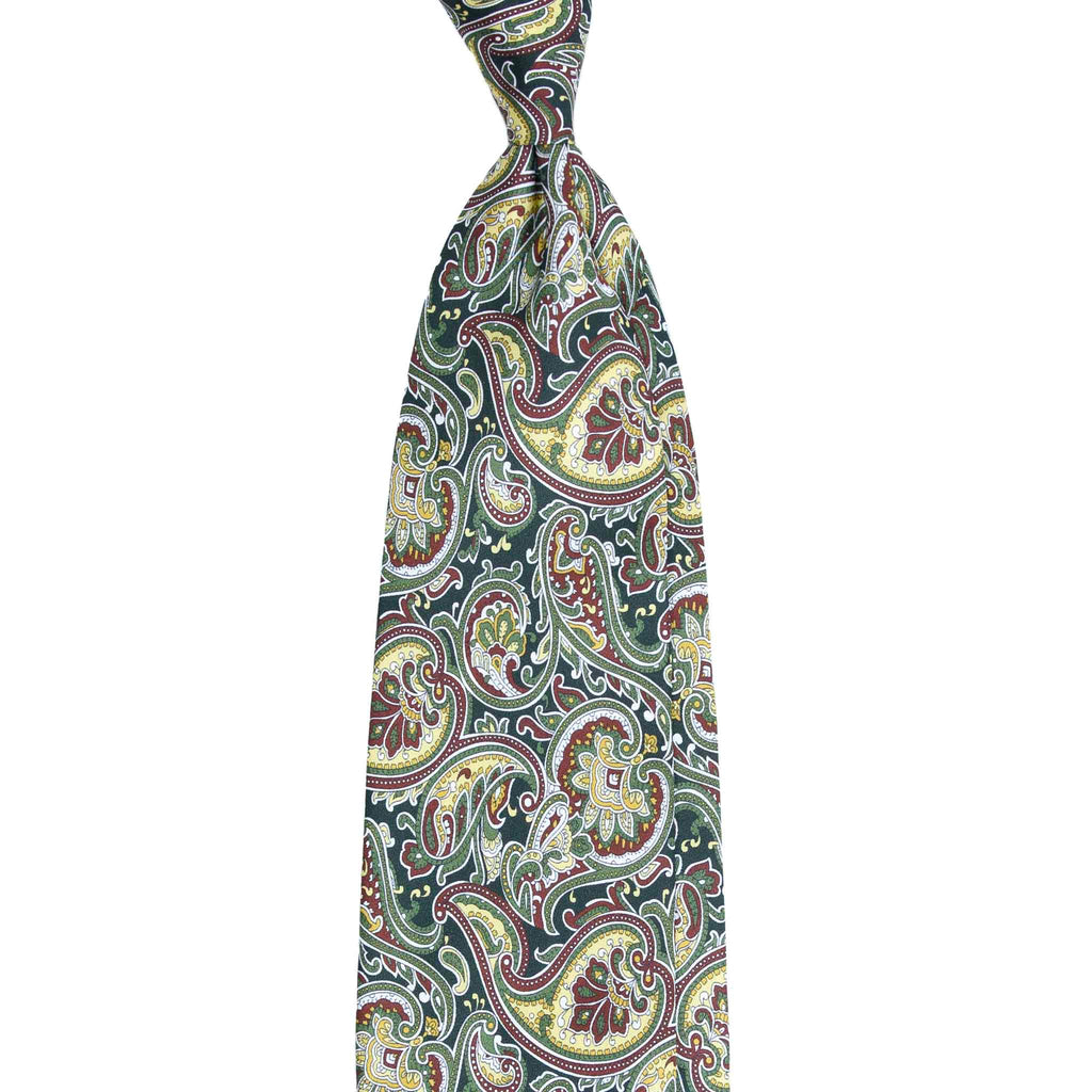 Green Silk Tie with Yellow Big Paisley Serà Fine Silk