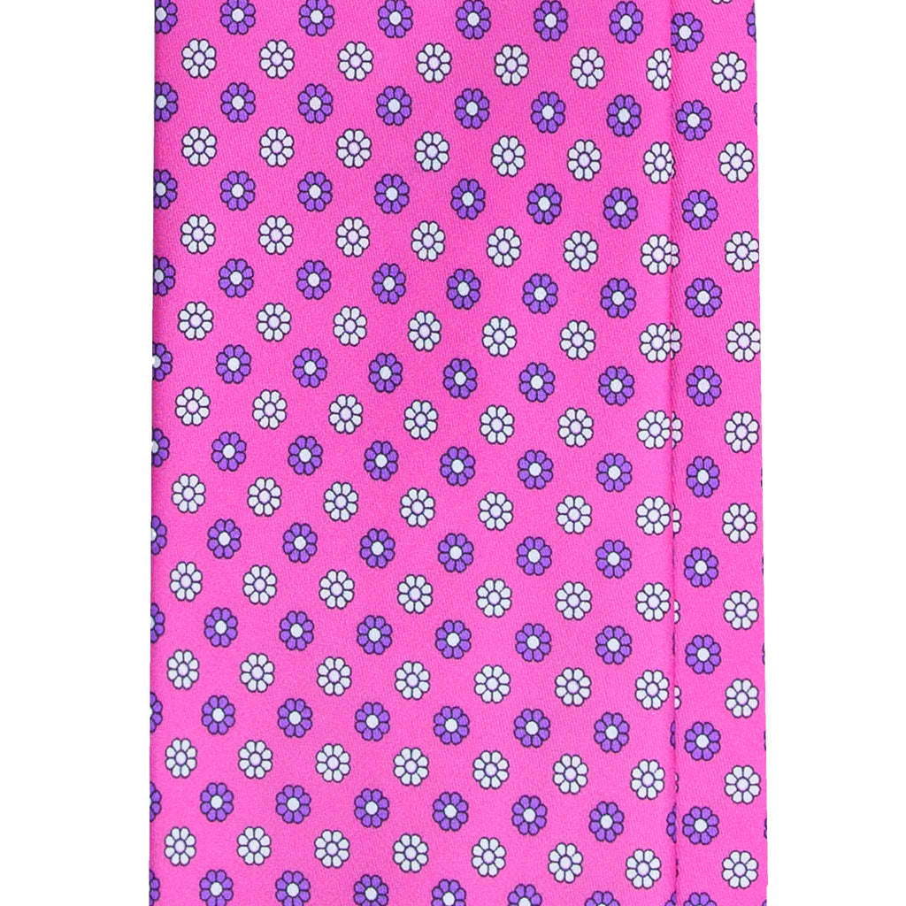 Hot Pink Silk Tie with White and Purple Flowers Serà Fine Silk