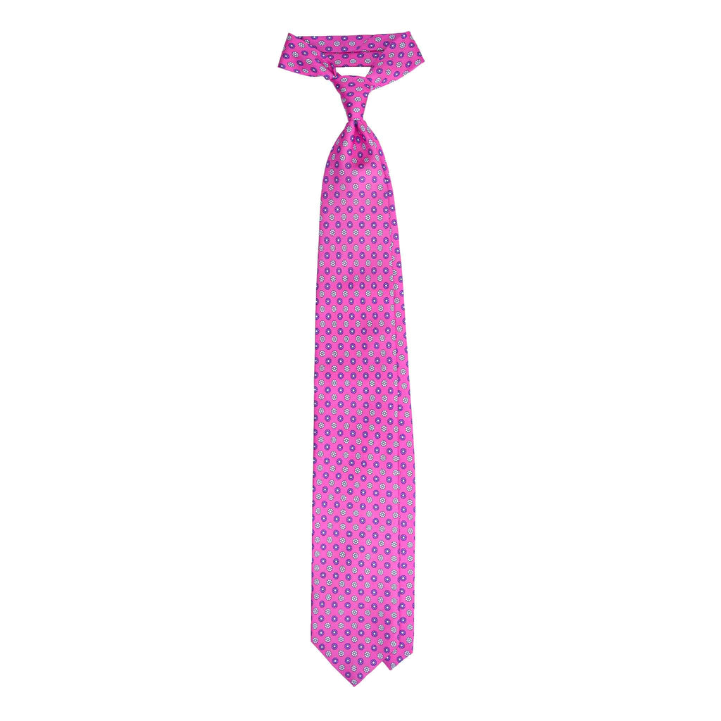 Hot Pink Silk Tie with White and Purple Flowers Serà Fine Silk