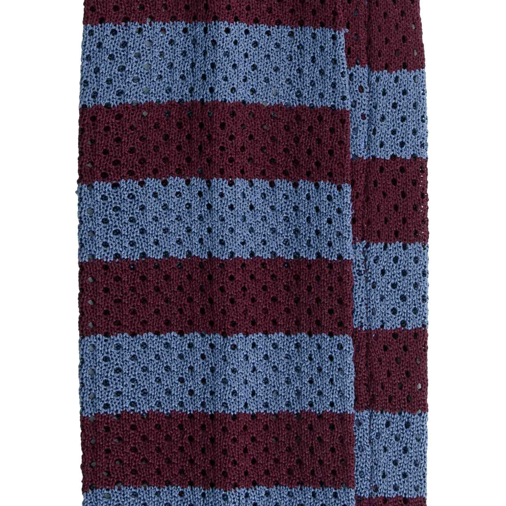 Grey and Burgundy Regimental Striped Knitted Tie Será Fine Silk