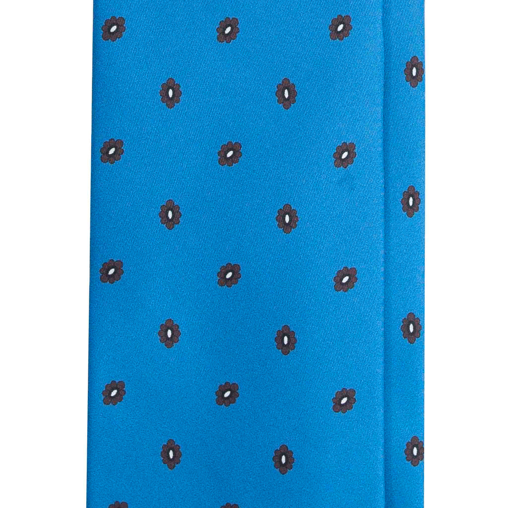 Light Blue Silk Tie with Brown Flowers Serà Fine Silk