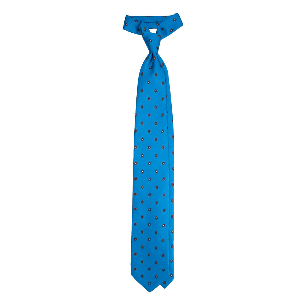 Light Blue Silk Tie with Brown Flowers Serà Fine Silk