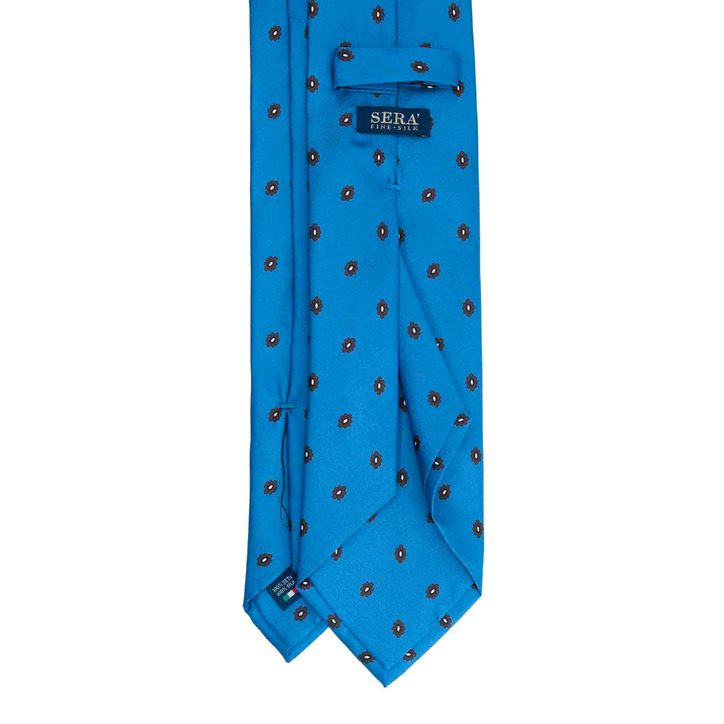 Light Blue Silk Tie with Brown Flowers Serà Fine Silk