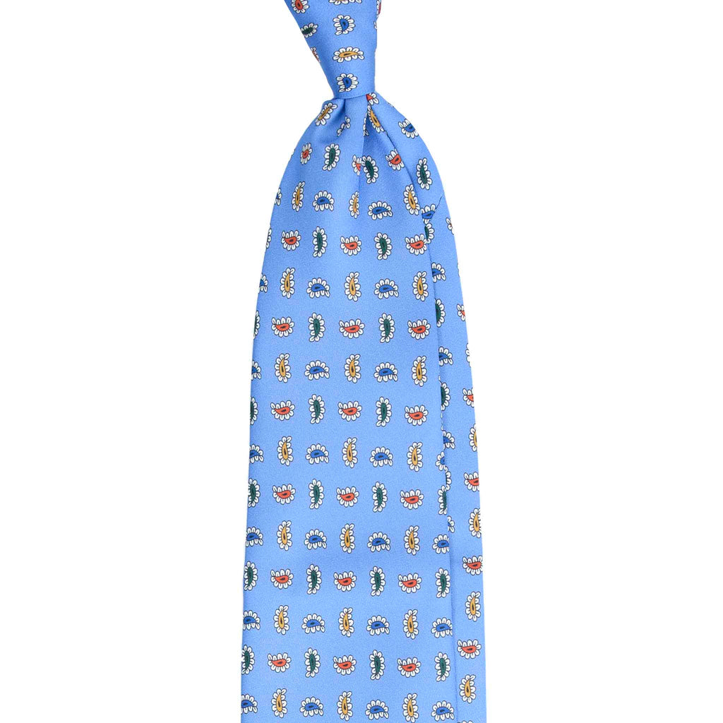 Light Blue Silk Tie with Colorful Paisley Pattern Serà Fine Silk