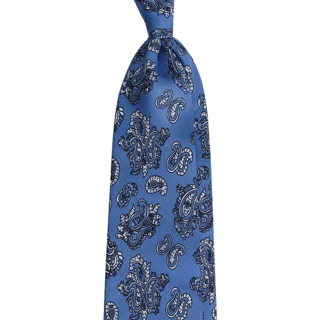 Light Blue Silk Tie with Floral Paisley Serà Fine Silk