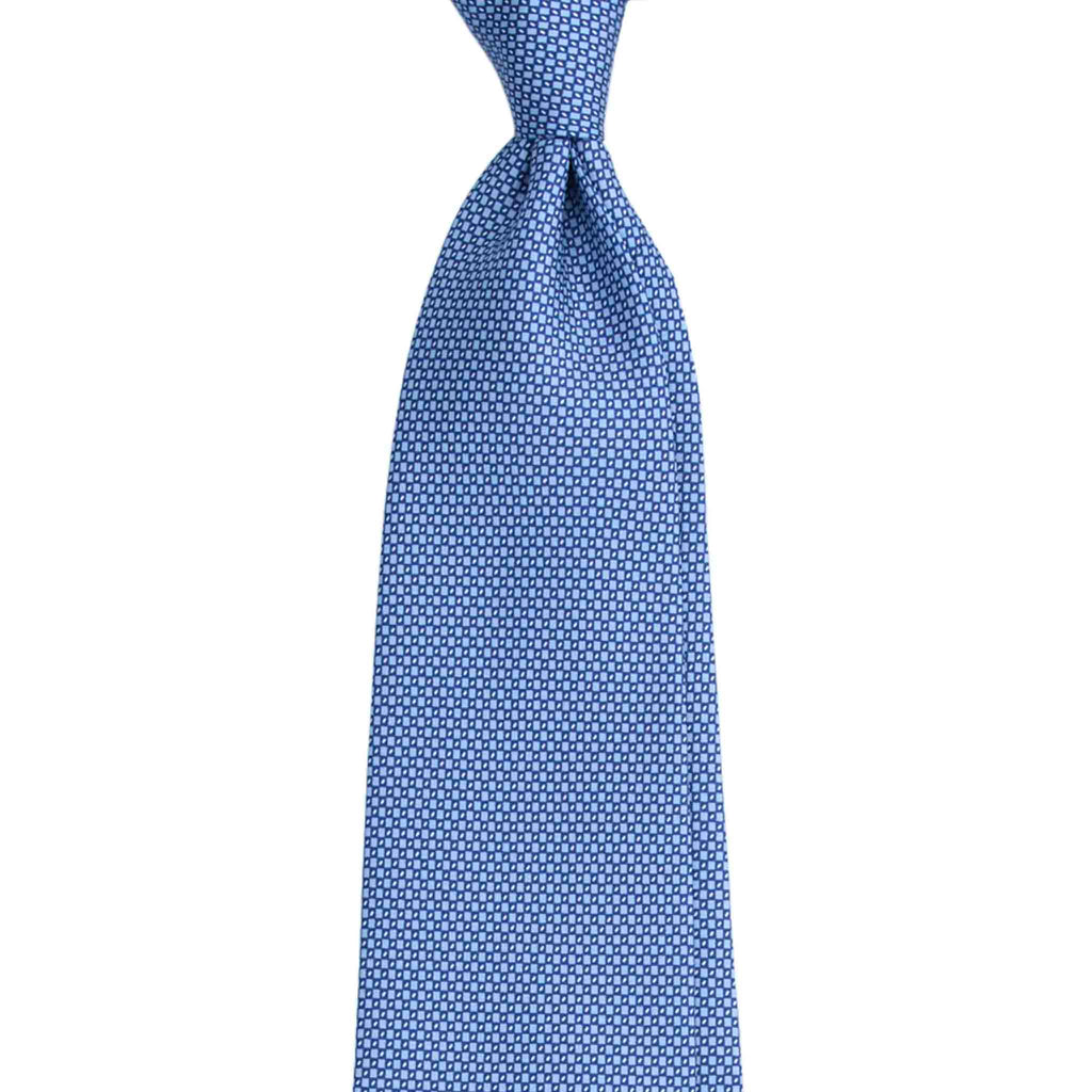 Light Blue Silk Tie with Geometric Micropattern Serà Fine Silk